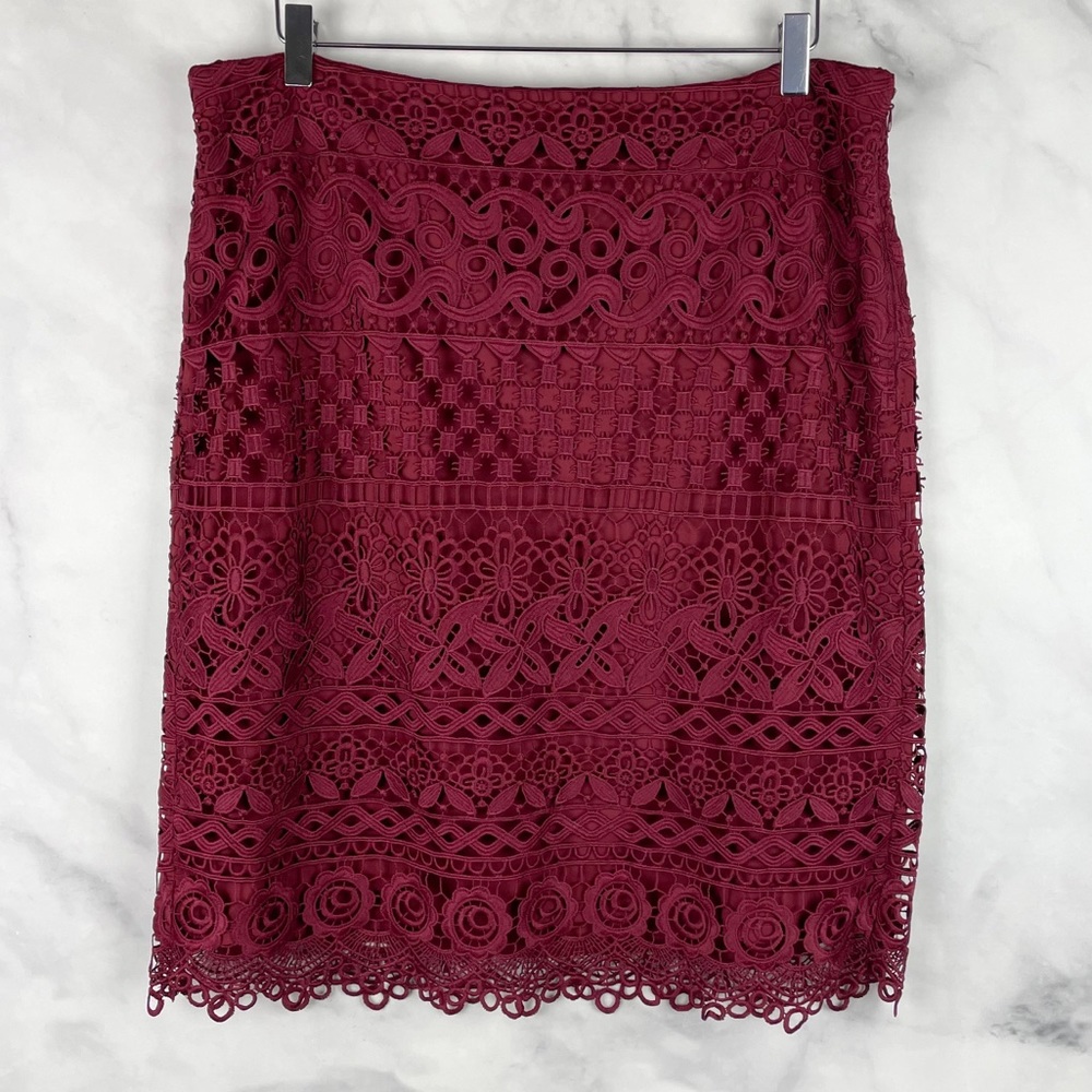 LOFT Burgundy Lace Pencil Skirt